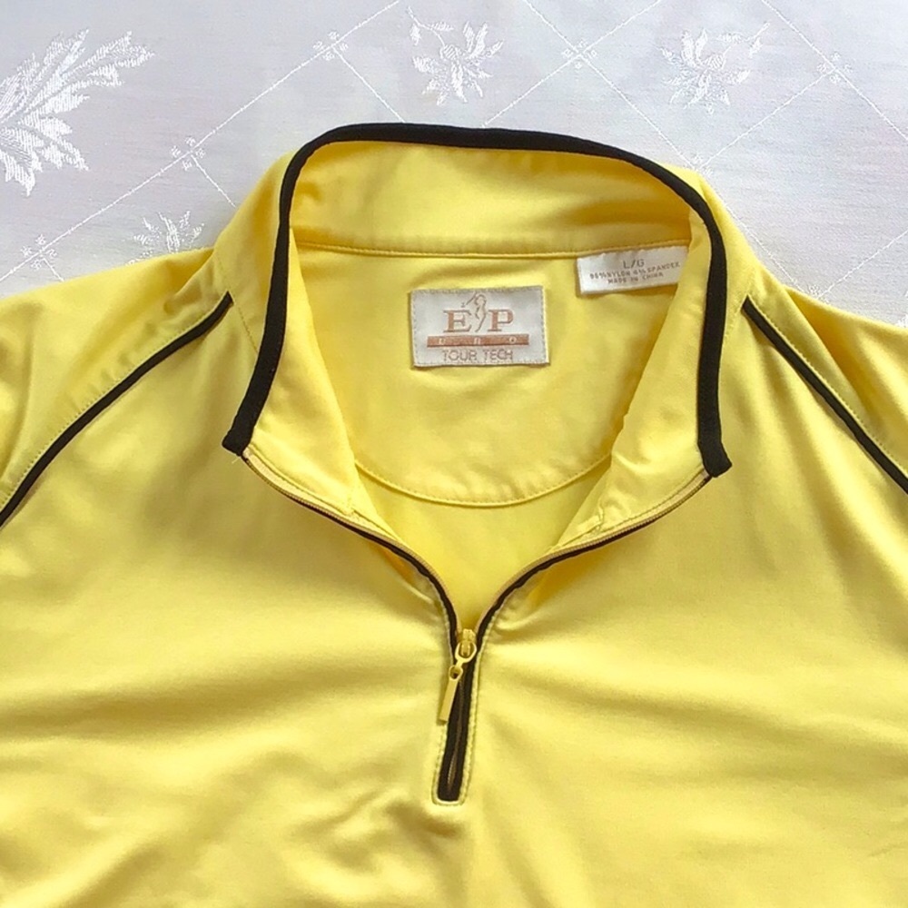 ⛳️ EP PRO Pro Tour Tech Yellow Short Sleeve Zip Collared Shirt Sz.L